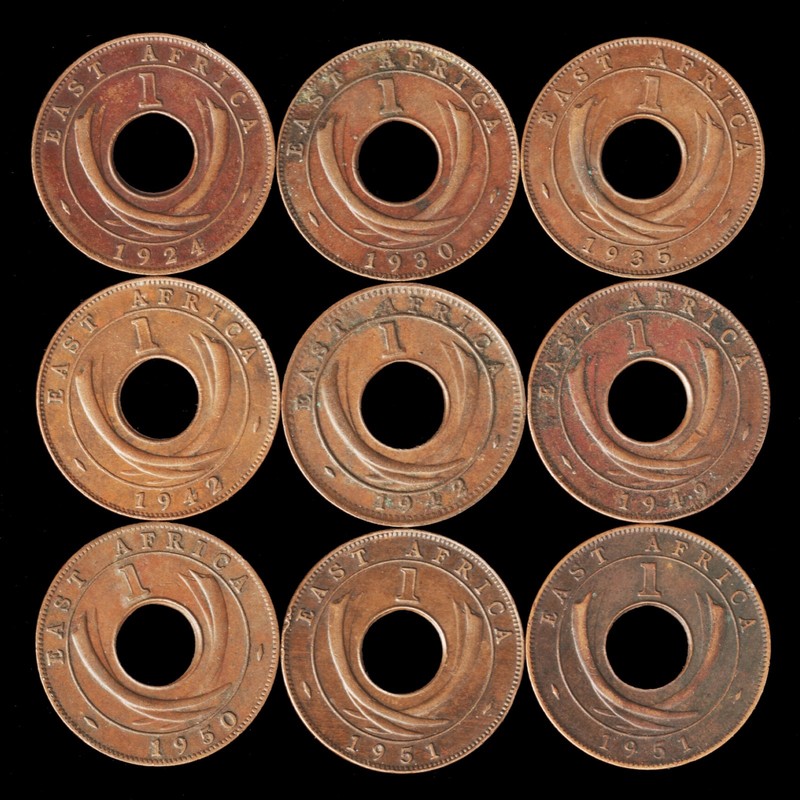 EAST AFRICA CENTS 1924-1962 ALL 4 MINTS, 3 MONARCHS, 18 DIFFERENT, BETTER GRADE