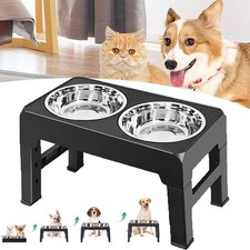 Elevated Dog Bowl Pet Feeder Stainless Steel Raised Food Water Stand w/ 2 Bowls