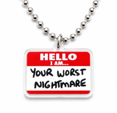 Hello I m Your Worst Nightmare Acrylic Silver Ball Chain Necklace Chaos Goth Alt
