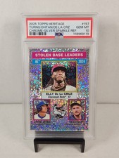 2025 Topps Heritage #197 Ohtani/De La Cruz Silver Sparkle Leaders Ref PSA Gem 10