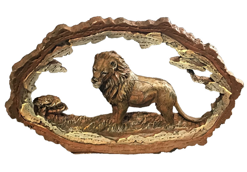 "New" Electronically Carved Faux Wood Lion  (Free Shipping)