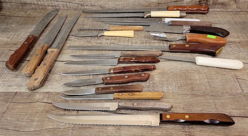 Lot Of Mixed Vintage Antique Kitchen Knives Diff. Makers Sheffield, Burns, Etc