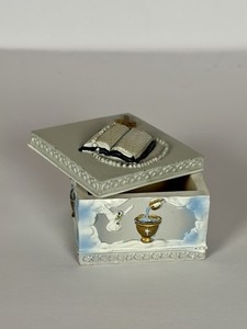 Vintage First Communion Trinket Box Bible Rosary Dove Baptism Keepsake