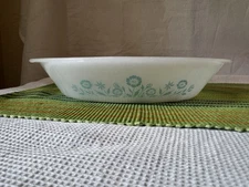 Vintage Bakeware Divided Dish With Blue Floral Design Glassbake Milk Glass