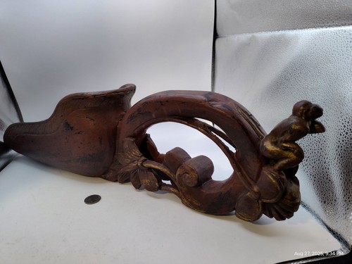 Large Hand Carved Wood Grain Scoop With Monkey 24" Long - Picture 4 of 17