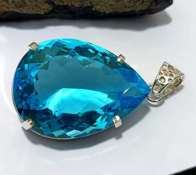 #ad Certified Natural 100 Ct Brazilian Blue Pear Topaz Pendant Loose Gemstone $48.17