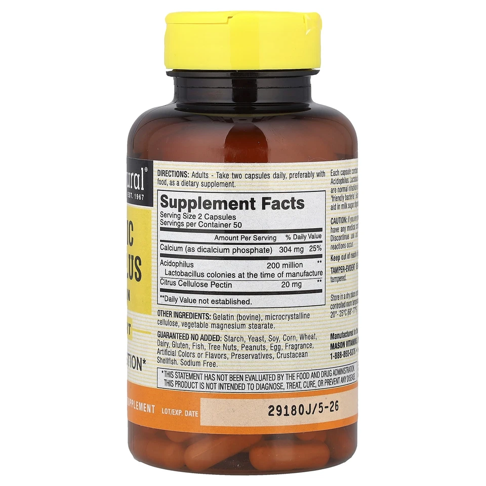 Probiótico Acidophilus con Pectina, 100 Cápsulas Foto 2 de 2