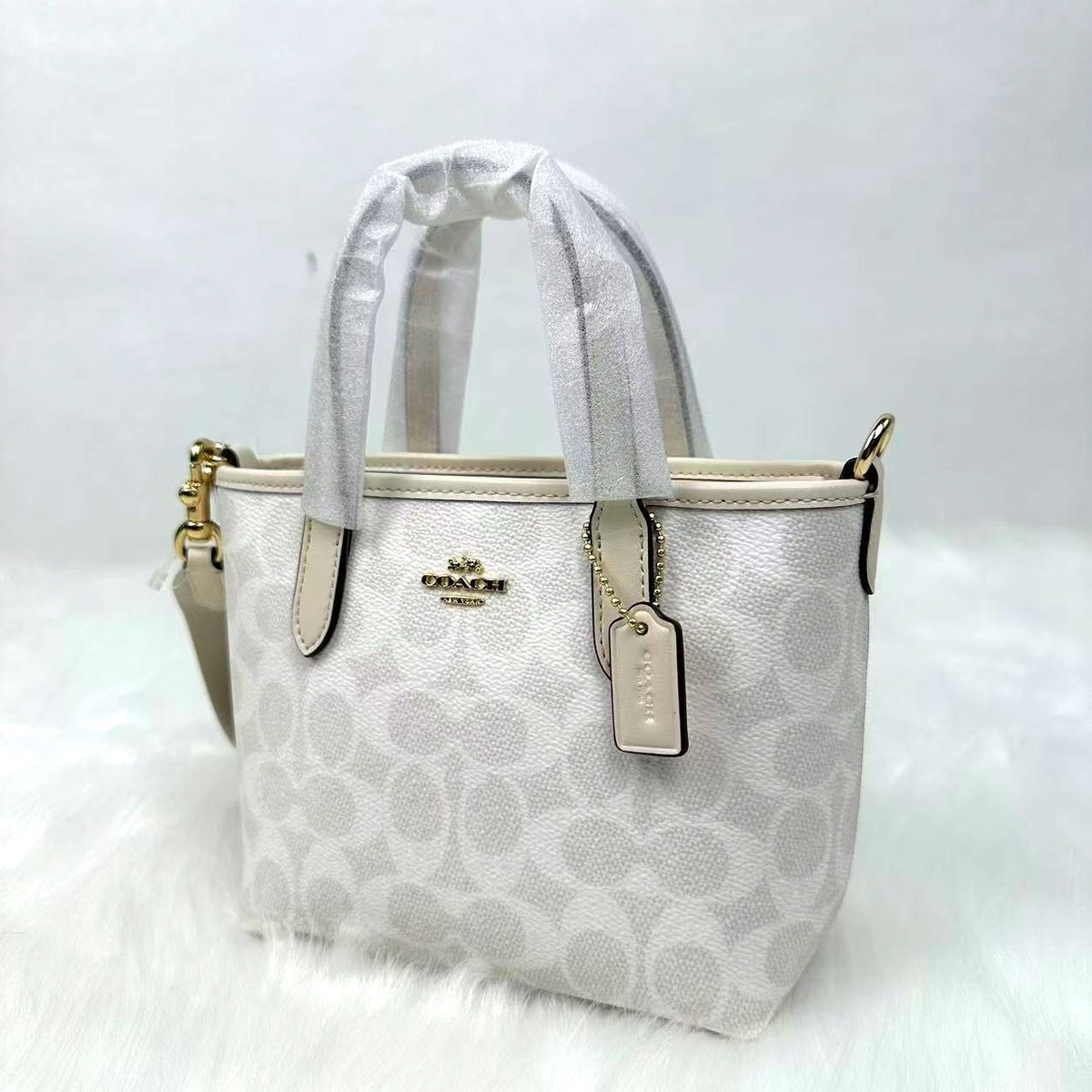 Coach Mini City Tote Crossbody Sig Canvas White/Chalk CW032 in
