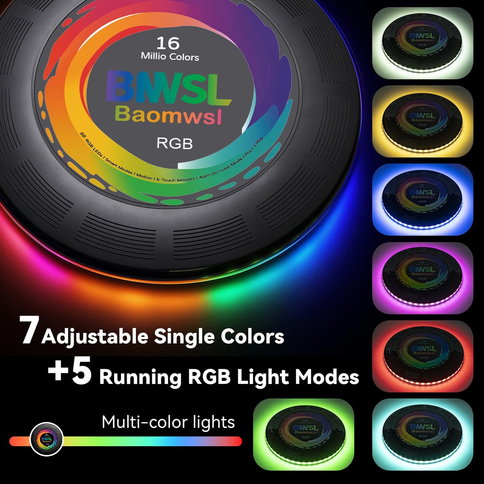 Light Up Flying Disc - 16 Million Colors RGB or 50 LEDs, Ultra Bright, 13 Lig...