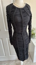 House of CB NEW Bodycon Stretchy Black Ruched Cut Long Sleeve Designer Dress XS
