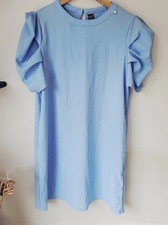 Shein Light Blue Puff Sleeve Shift Dress UK 12 14 Textured Summer Mini  