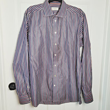 Eton Contemporary Shirt Mens 17 XL Blue Striped Button Dress Career Business