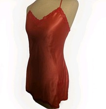 Victoria  s Secret Pink Satin Lace Trim Chemise Slip Nightgown Small Y2K