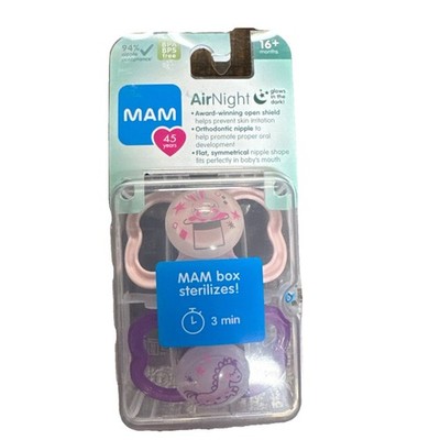 MAM Air Night Pacifiers 2 pack, Skin Soft Silicone Pacifiers 16+ Mths Sealed NEW