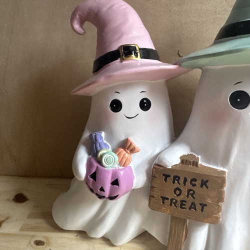 Goblin & Ghoul Trick Or Treat Halloween Ghosts with witch hats NWT 9” - Picture 2 of 7