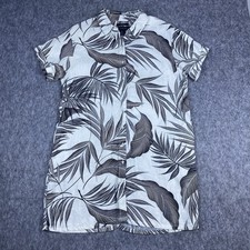 Tahari Women's Dress 100% Linen Button Front Palm Print White Black Size Large