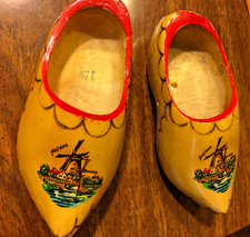 Vintage Dutch wooden shoes clogs size inside 15 windmill painted front