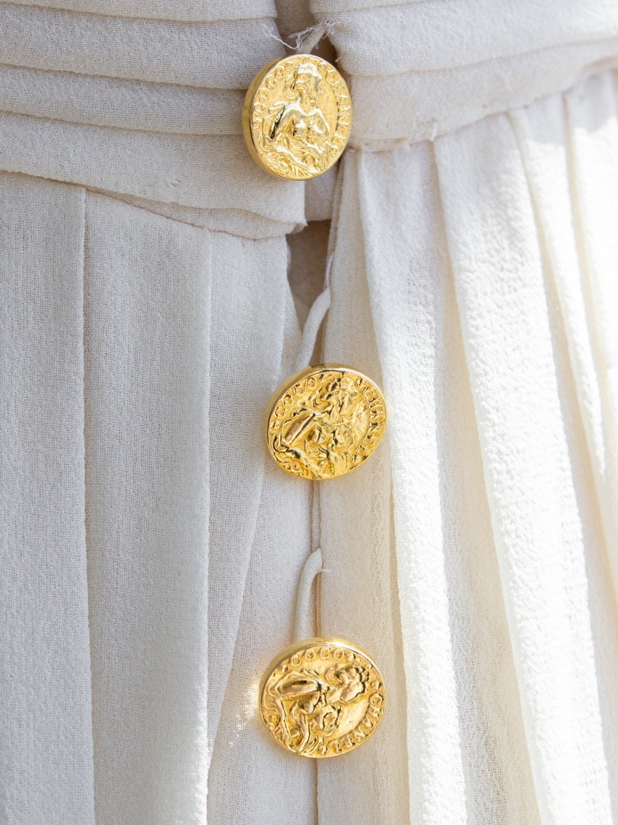 Rare Chanel Vintage S/S 1989 Grecian Goddess Ivory Gold Pleated