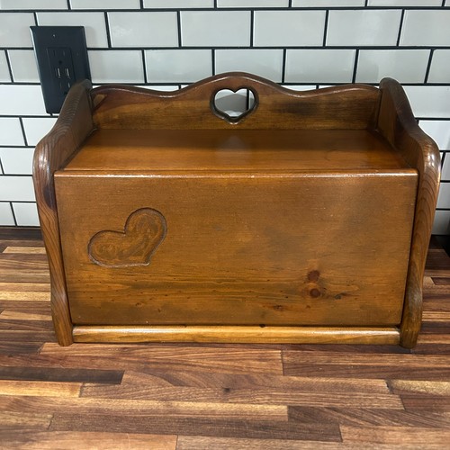 Vintage Wood Bread Box Heart Country Rustic Grandma Cottage Flip