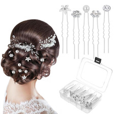 40Piece Large Crystal Pearl Bridal Hair Pins, White Flower Wedding Hair Clips wi