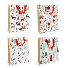 allgala 12-PK Premium Metallic Foil Hotstamping or Gllitter Chritmas Gift Bags