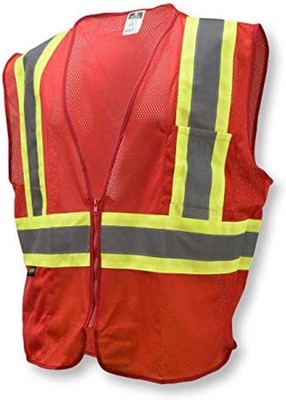 Type O Class 1 Safety Vest for Work, Economy Style by Radians, Red Color