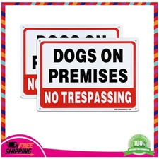 2 Pack Dogs On Premises No Trespassing Sign 10x7 Inch Aluminum Reflective Metal