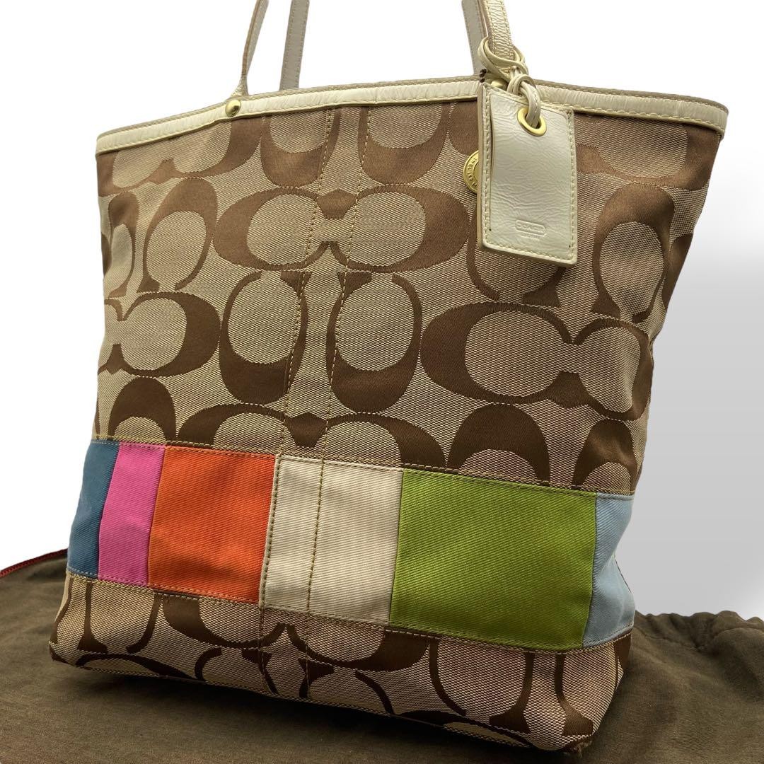 Coach Signature Brown Leather & Canvas Tote Bag in Excellent Condition  