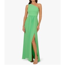 Adrianna Papell One Shoulder Chiffon Gown Womens 6 Wild Apple Green NWT Maxi