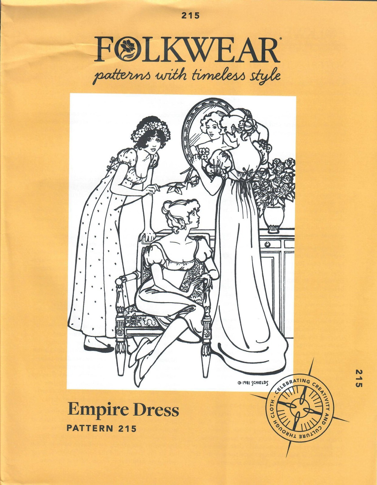 Folkwear Pattern No. 215 Empire Dress Sewing Pattern, Small - 3XL, New , Uncut