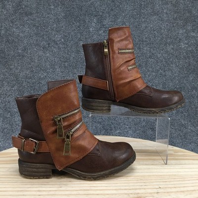 Two Lips Boots Womens 6 Atia Front And Side Zip Ankle Bootie Brown Faux Leather