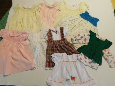 LOT VTG GIRLS GIRL CLOTHES sz 18 24 mos DRESS PINAFORE SMOCKED EMBROIDER 60s 70s