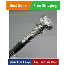 Vintage Antique Walking Cane Wooden Walking Stick Silver Brass Handle Knob Gift