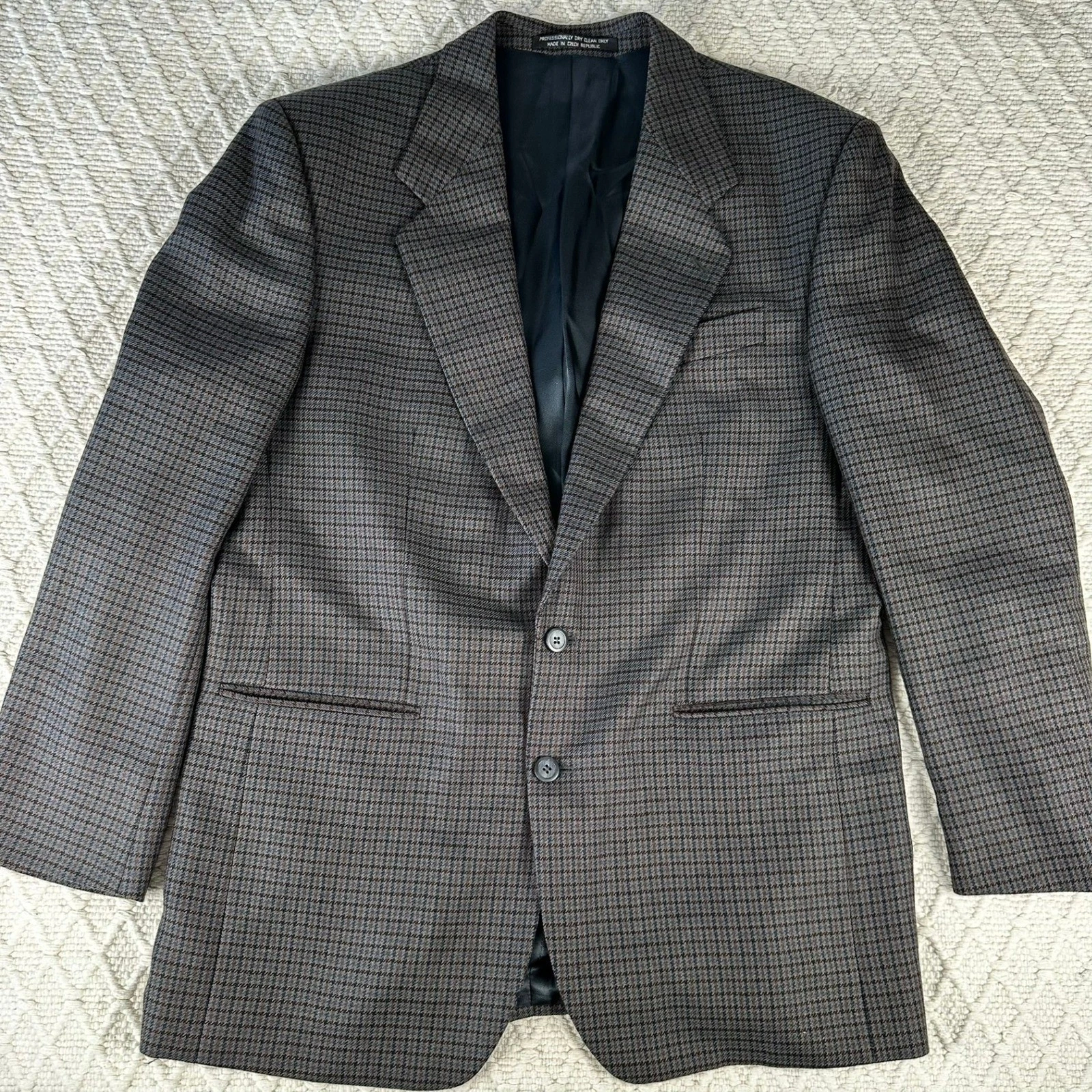 Torriani blue houndstooth Wool Blend Sport Coat Blazer Jacket Size 42L Italian