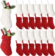 24 Pieces Mini Christmas Knit Stockings 6 Inch Cable Knitted Stockings Bulk Xmas