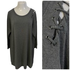 Xersion Dress Womens Sz X 14W Athleisure Gray Grommet Lattice Shoulder Knit Cozy