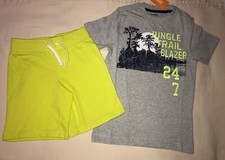 Gymboree Crazy 8 Boys Size 5 5T T-shirt Shorts Gray Chartreuse New