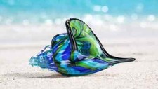 Glass Conch, Hand Blown Seashell Art Glass Figurine, Beautiful Home Decor, Cr...