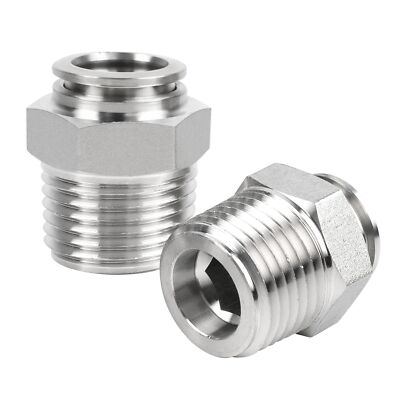 2pcs 304 Stainless Steel Pneumatic Adapter 1/2'' OD x 3/8'' NPT Male Straight