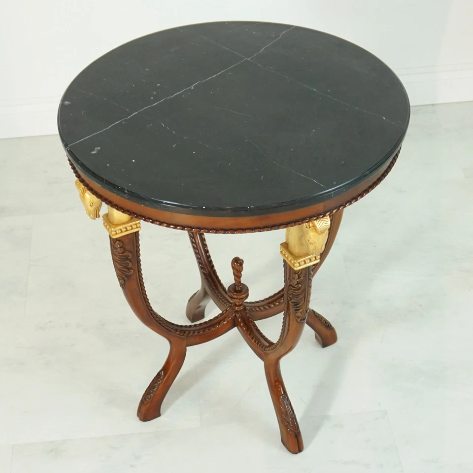 Mesa auxiliar ocasional caballo de Troya caoba con tapa de mármol negro Foto 2 de 4