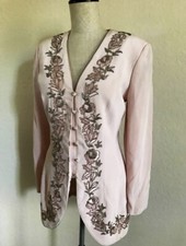 NEW Vintage Oleg Cassini Beaded Blazer skirt suit size 10 Pink Triacetate 2 PCs