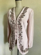 NEW Vintage Oleg Cassini Beaded Blazer skirt suit size 10 Pink Triacetate 2 PCs