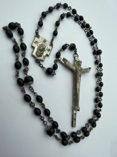 Vintage Creed Rosary, Black Onyx Beads, Sterling Silver, Christianity - Picture 15 of 21