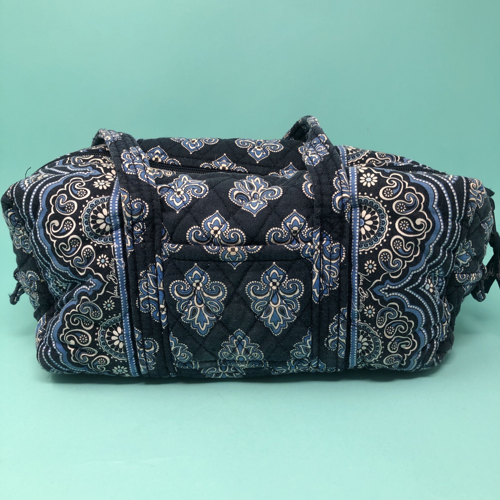 Vera Bradley Blue and White Quilted Fabric Shoulder Bag with Internal