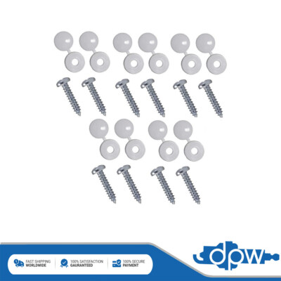 10x Number Plate Self Tapping Screws With White Hinged Caps