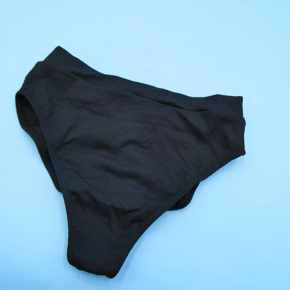 Montce Large Black Ribbed High Waist Brazilian Hipster Bikini Bottom Swimwear - Image 3 of 4