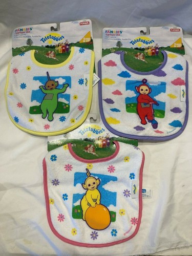 NIP Teletubbies Applique Bibs Tie Neck Washable 6months Up La La Po Tinky Winky - 第 1/3 張圖片