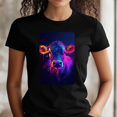 Frauen T-Shirt Neon Kuh Motiv Baumwolle Größe S bis 3XL