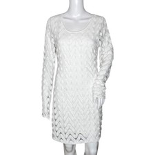 Free People Dress Womens Medium Wild Thing White Zig Zag Knit Open Back Neutral