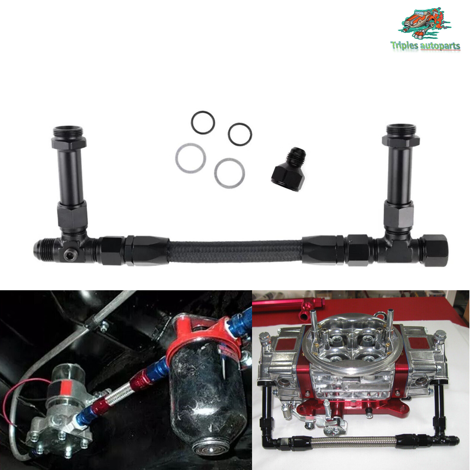 Fuel Line Pressure Gauge AN8 Braided Dual Feed Carb For Holley